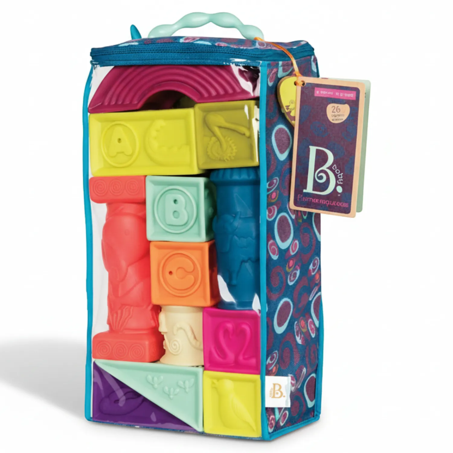 12M+|2 Lata + | B.Toys Elemenosqueeze – klocki miękkie – zestaw duży