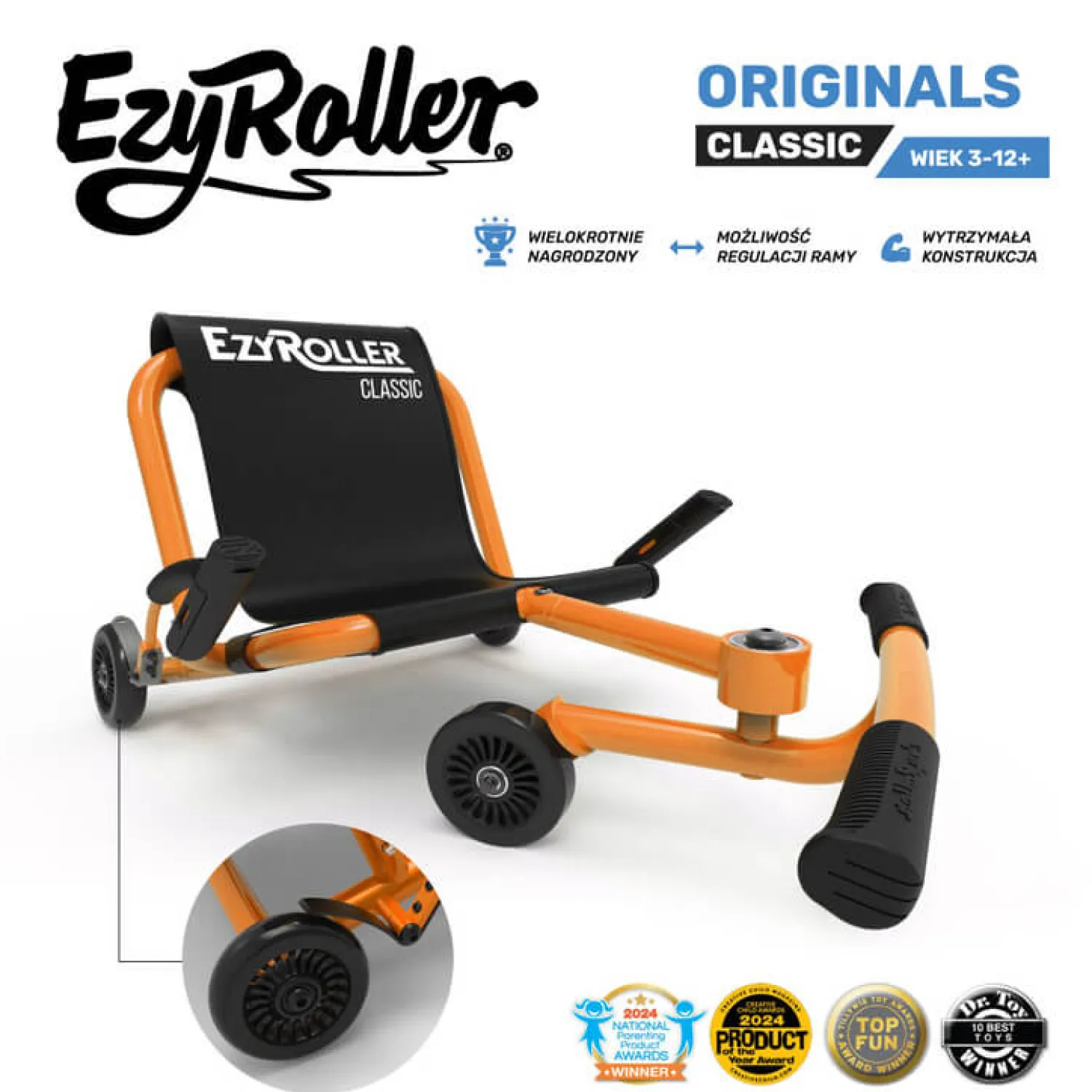 8 Lat+|7 Lat+ | EzyRoller Classic Pojazd gokart napędzany nogami klasyczny 3-12 lat - Orange