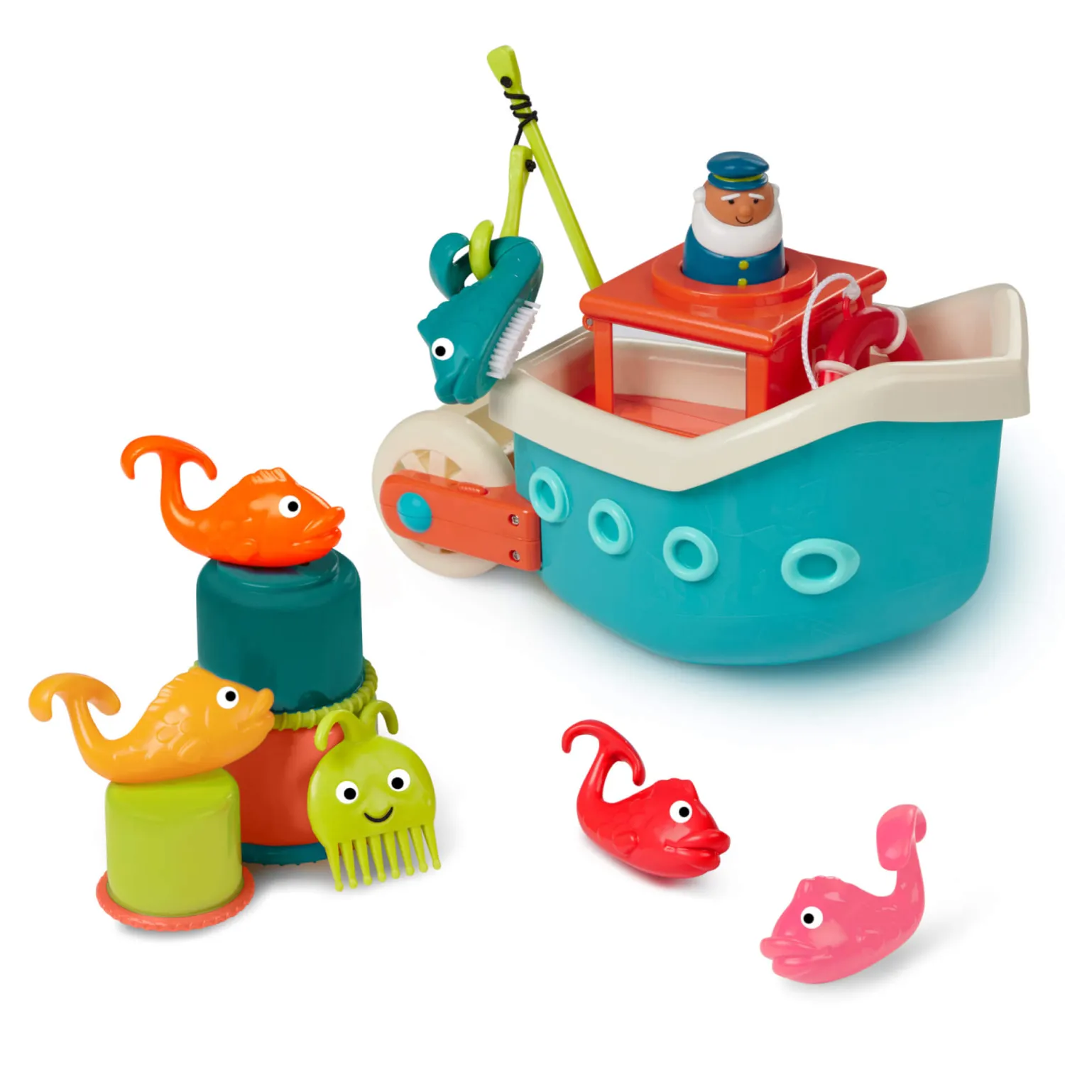 Zabawki Do Kąpieli|12M+ | B.Toys Fish & Splish – statek z akcesoriami - wersja jasnoniebieska