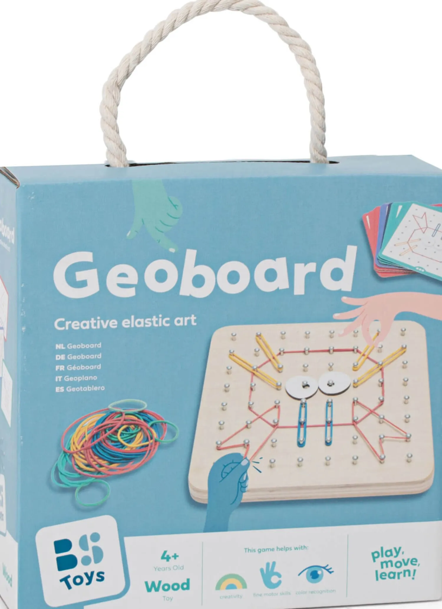 6 Lat+|Aktywizujące | BS Toys Geoplan tablica manipulacyjna edukacyjna z gumkami 48 gumek 20 kart, 4+