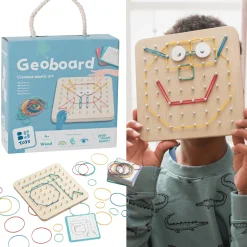 6 Lat+|Aktywizujące | BS Toys Geoplan tablica manipulacyjna edukacyjna z gumkami 48 gumek 20 kart, 4+