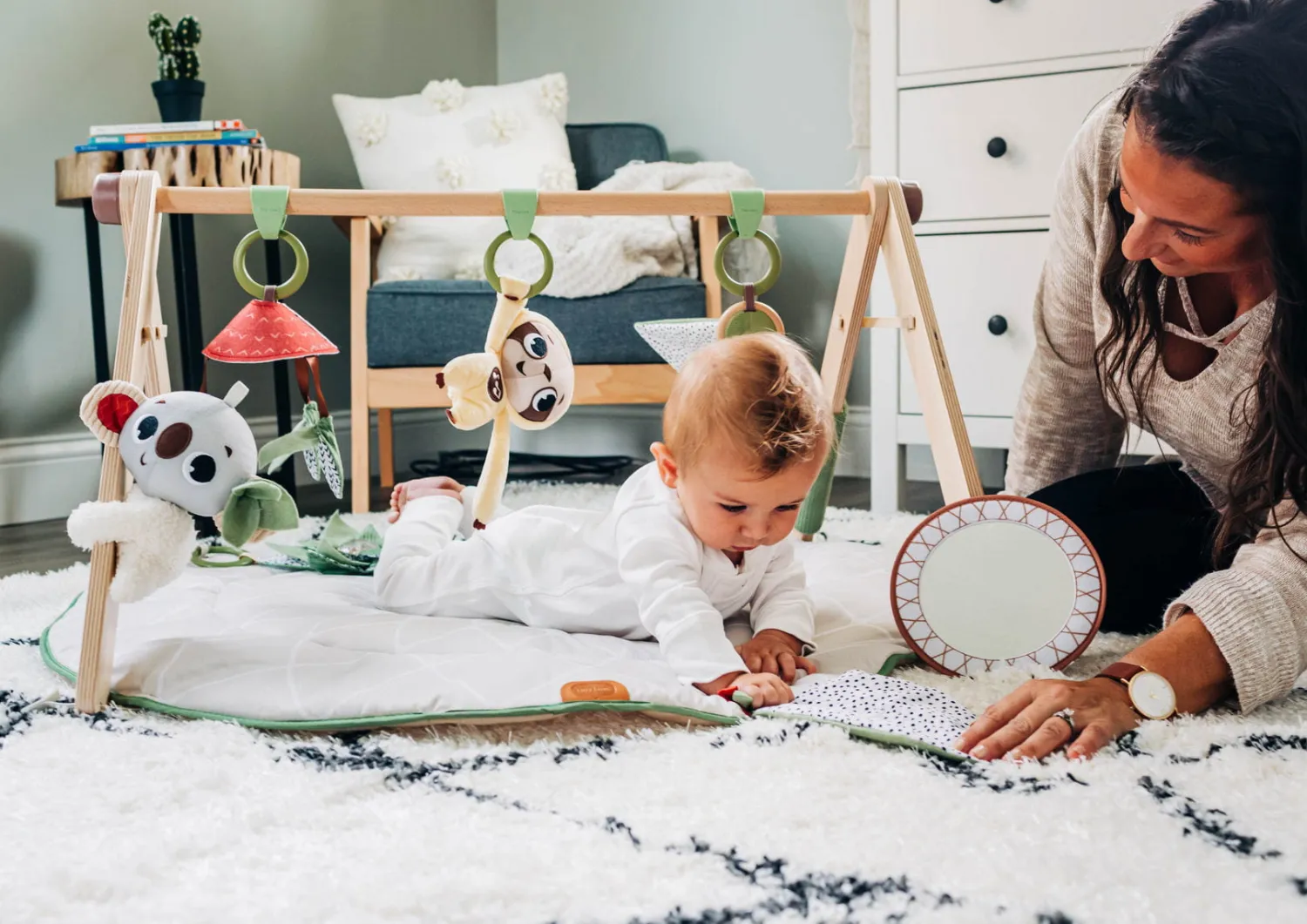 Maty Edukacyjne|Maty Edukacyjne | Tiny Love Gimnastyka mata edukacyjna dla bobasa z drewnianym stojakiem - Boho Chic