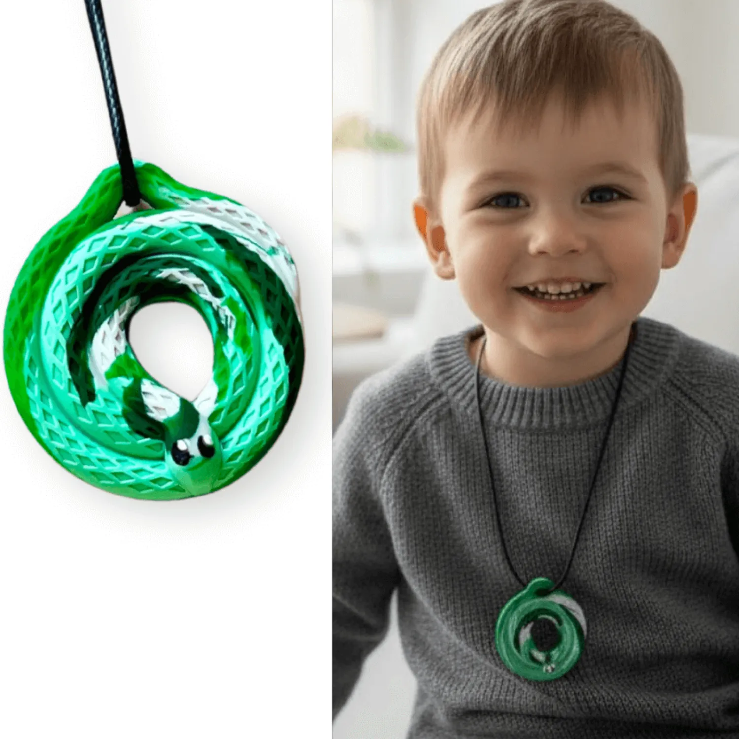 Biżuteria|Gryzaki | Jellystone Gryzak terapeutyczny, antystresowy naszyjnik MEDIUM - Leśny Wąż