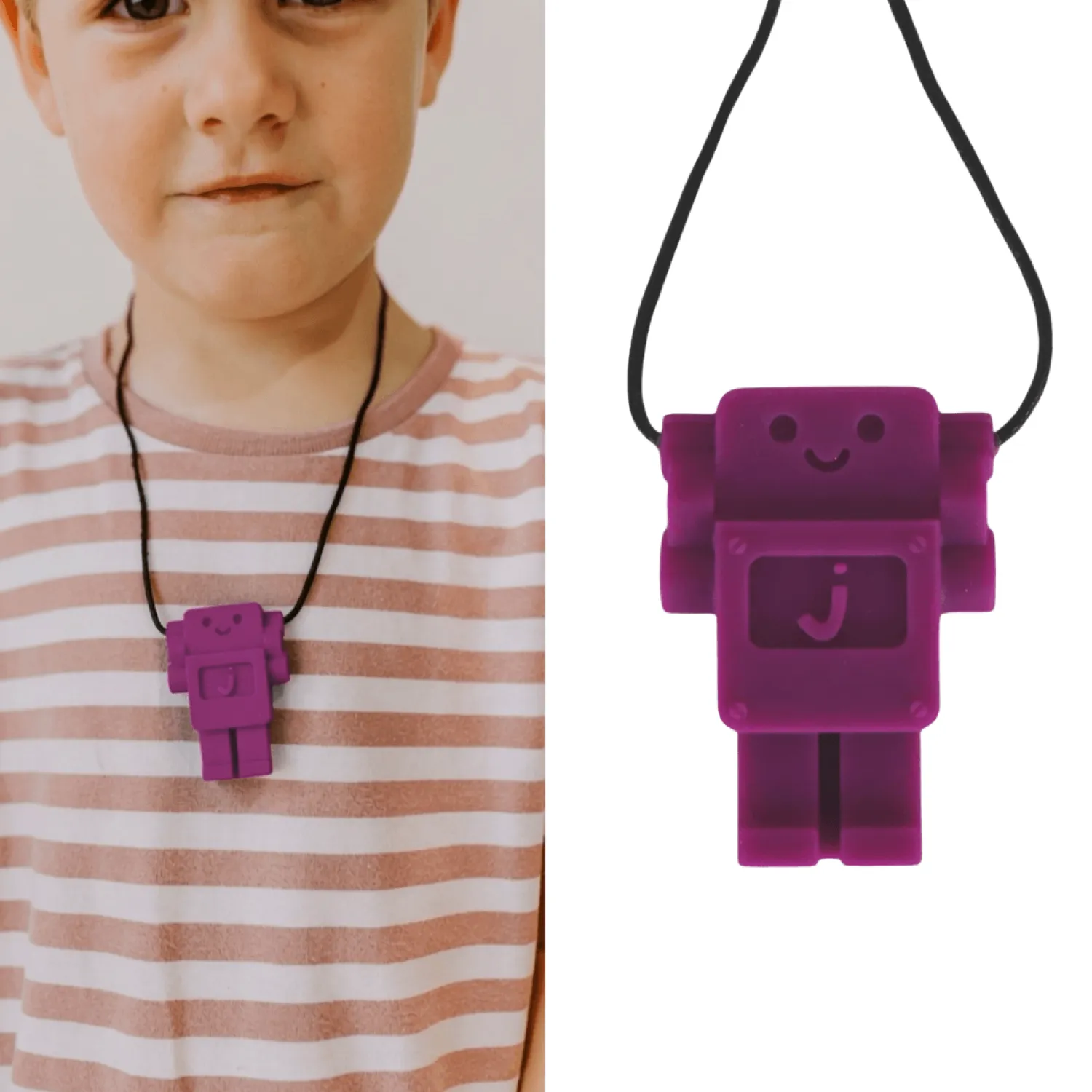 6 Lat+|3 Lata + | Jellystone Gryzak terapeutyczny, antystresowy naszyjnik MEDIUM Robot - Purple Grape