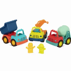 12M+|3 Lata + | B.Toys Happy Cruisers – zestaw 3 samochodów budowlanych z figurkami kierowców