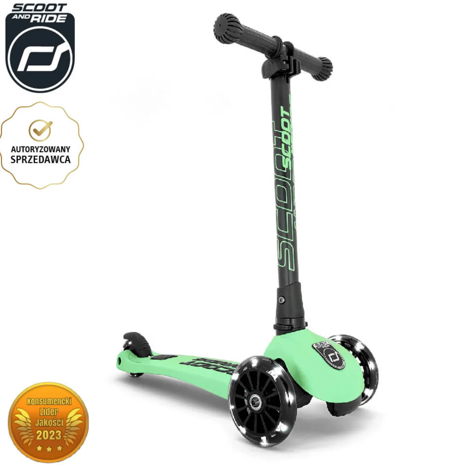 6 Lat+|3 Lata + | Scootandride Highwaykick 3 LED Hulajnoga składana ze świecącymi kółkami 3+ Kiwi