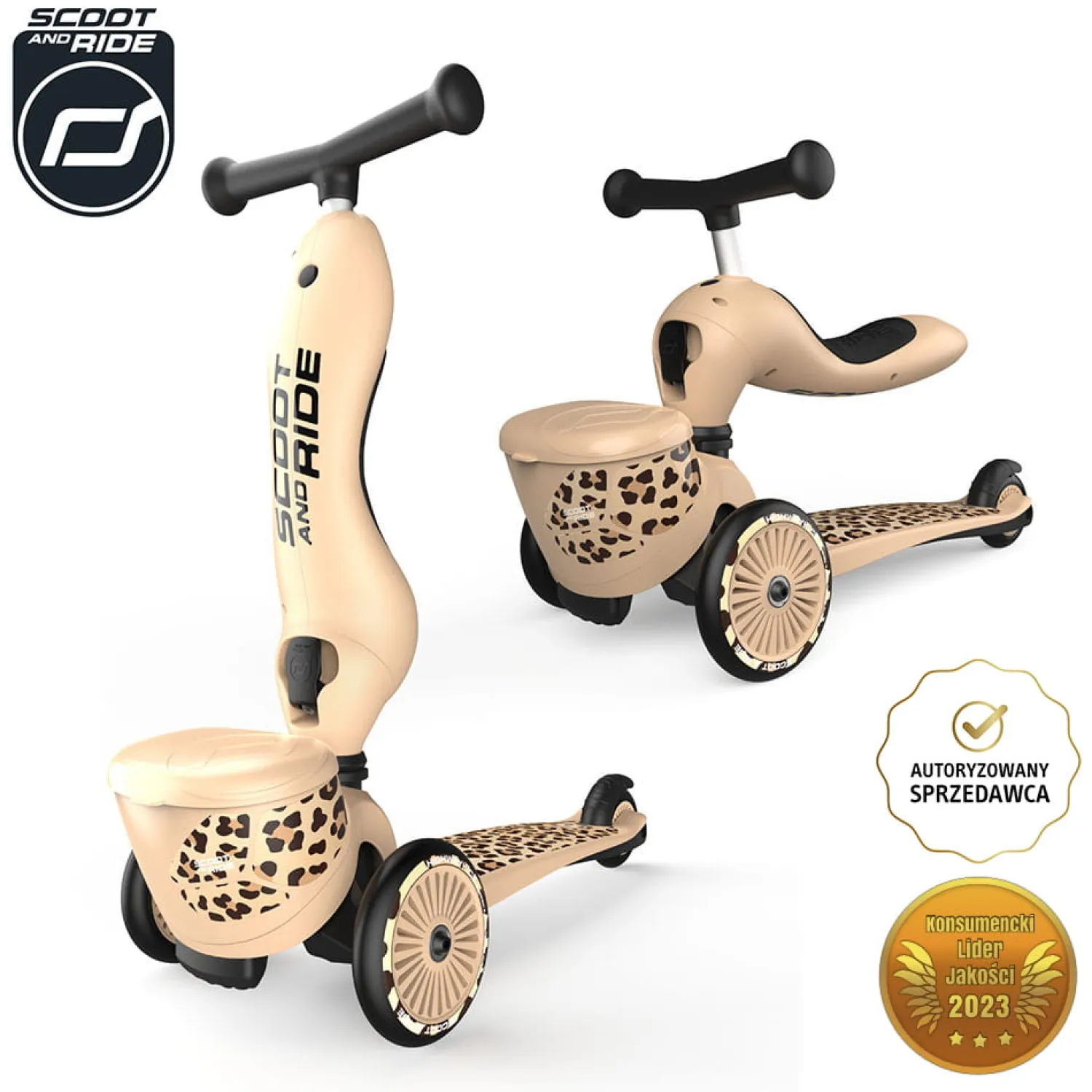Motoryka Duża|Jeździki | Scootandride Highwaykick 1 Lifestyle 2w1 Jeździk i hulajnoga z zamykanym schowkiem 1-5 lat Leopard