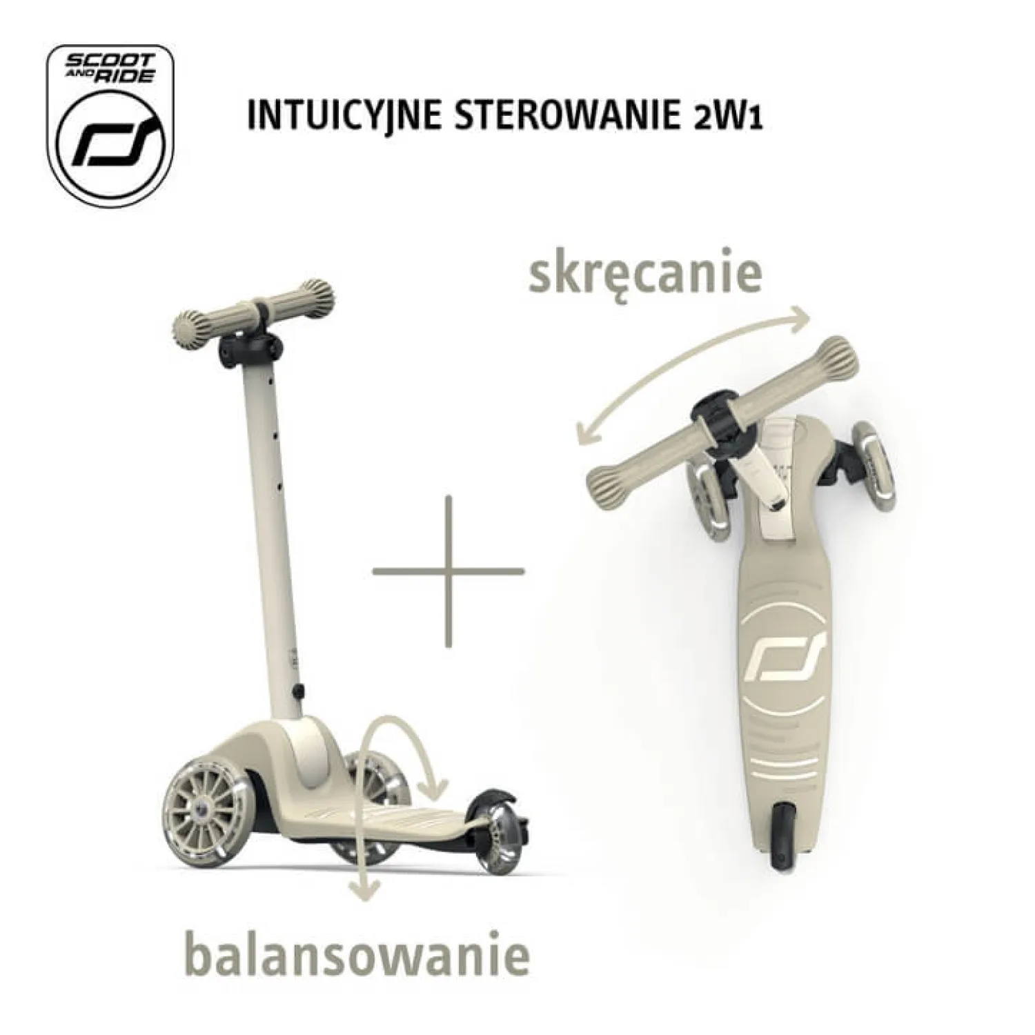 6 Lat+|3 Lata + | Scootandride Highwaykick 3S Hulajnoga z systemem sterowania 2w1 i kółkami LED składana 3+ Ash