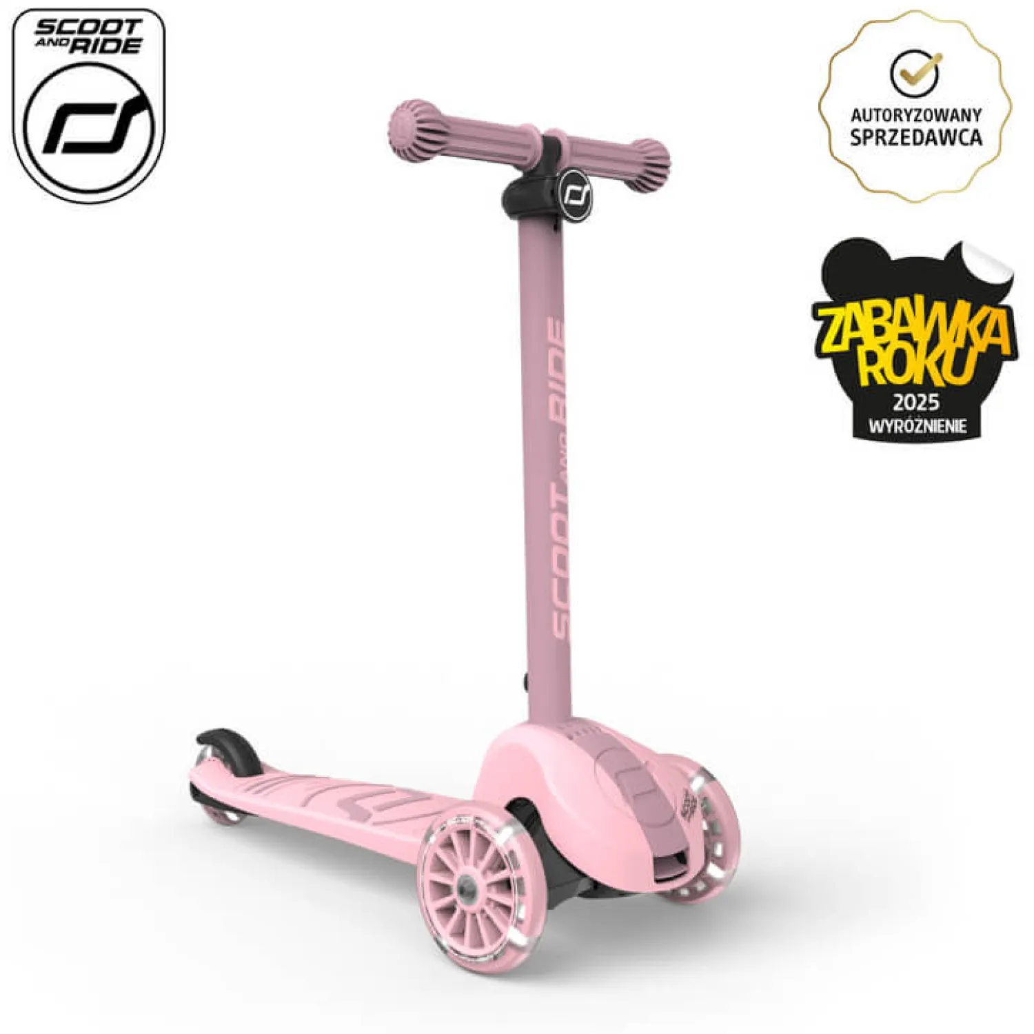 6 Lat+|3 Lata + | Scootandride Highwaykick 3S Hulajnoga z systemem sterowania 2w1 i kółkami LED składana 3+ Rose