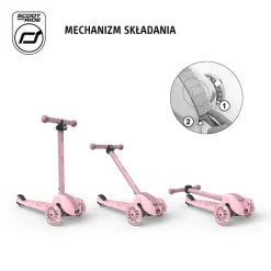 6 Lat+|3 Lata + | Scootandride Highwaykick 3S Hulajnoga z systemem sterowania 2w1 i kółkami LED składana 3+ Rose