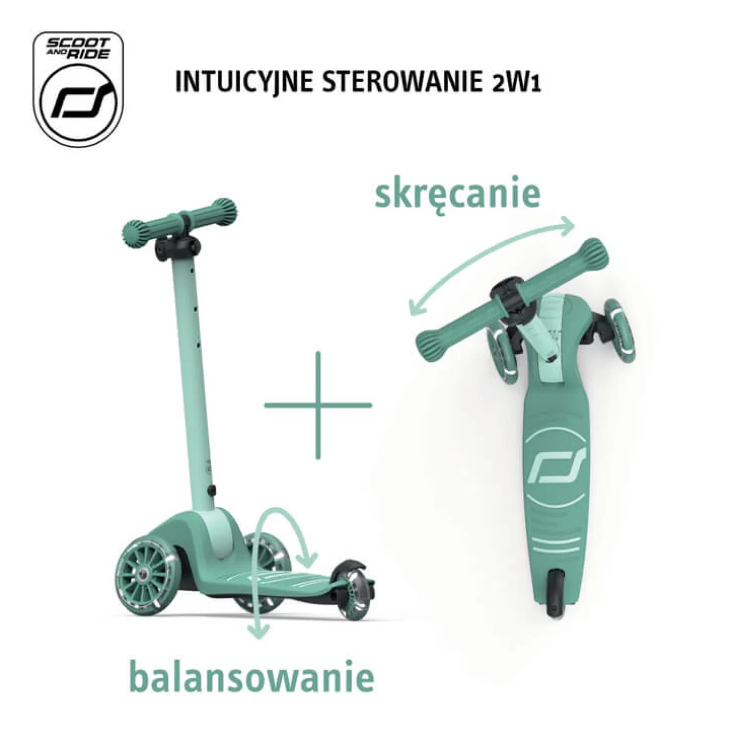 6 Lat+|3 Lata + | Scootandride Highwaykick 3S Hulajnoga z systemem sterowania 2w1 i kółkami LED składana 3+ Forest