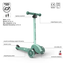 6 Lat+|3 Lata + | Scootandride Highwaykick 3S Hulajnoga z systemem sterowania 2w1 i kółkami LED składana 3+ Forest
