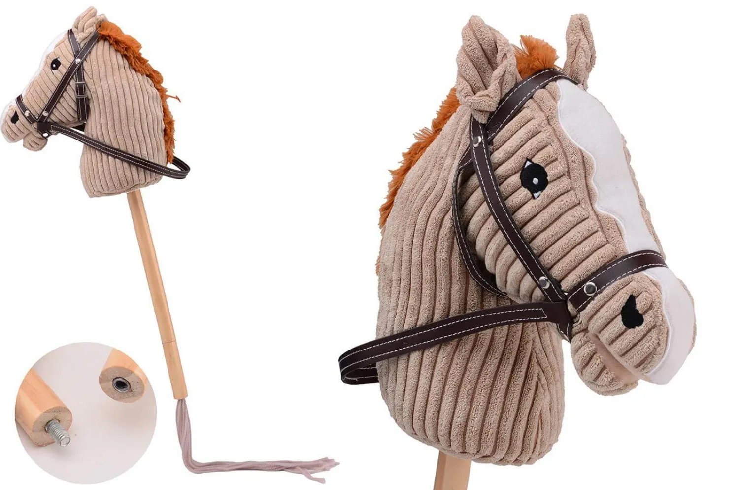 8 Lat+|Motoryka Duża | Holly Hobby Horse z funkcją dźwiękową koń LUX na kiju 80cm Taupe