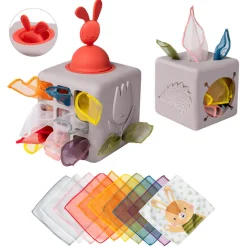 12M+|2 Lata + | Taf Toys Interaktywna kostka z wyskakującymi chusteczkami
