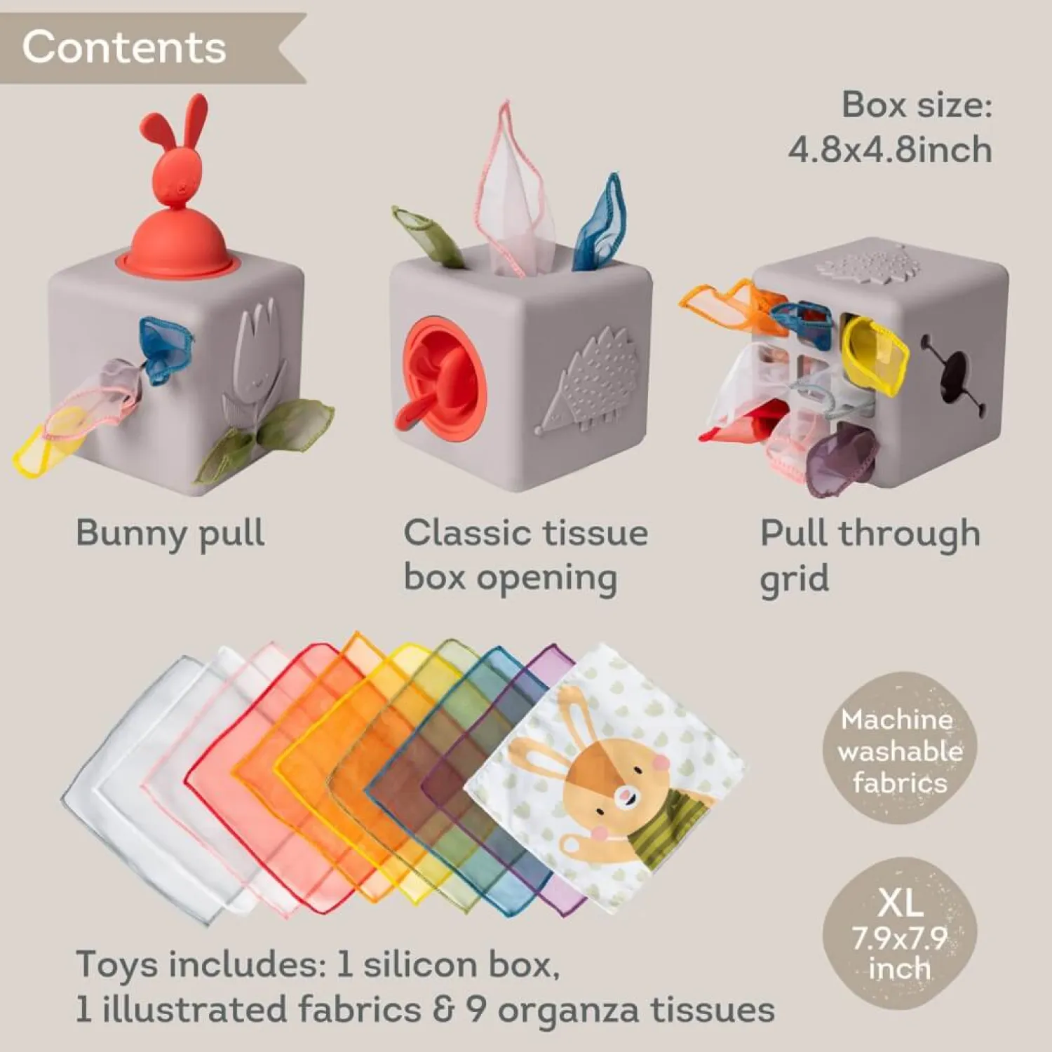 12M+|2 Lata + | Taf Toys Interaktywna kostka z wyskakującymi chusteczkami