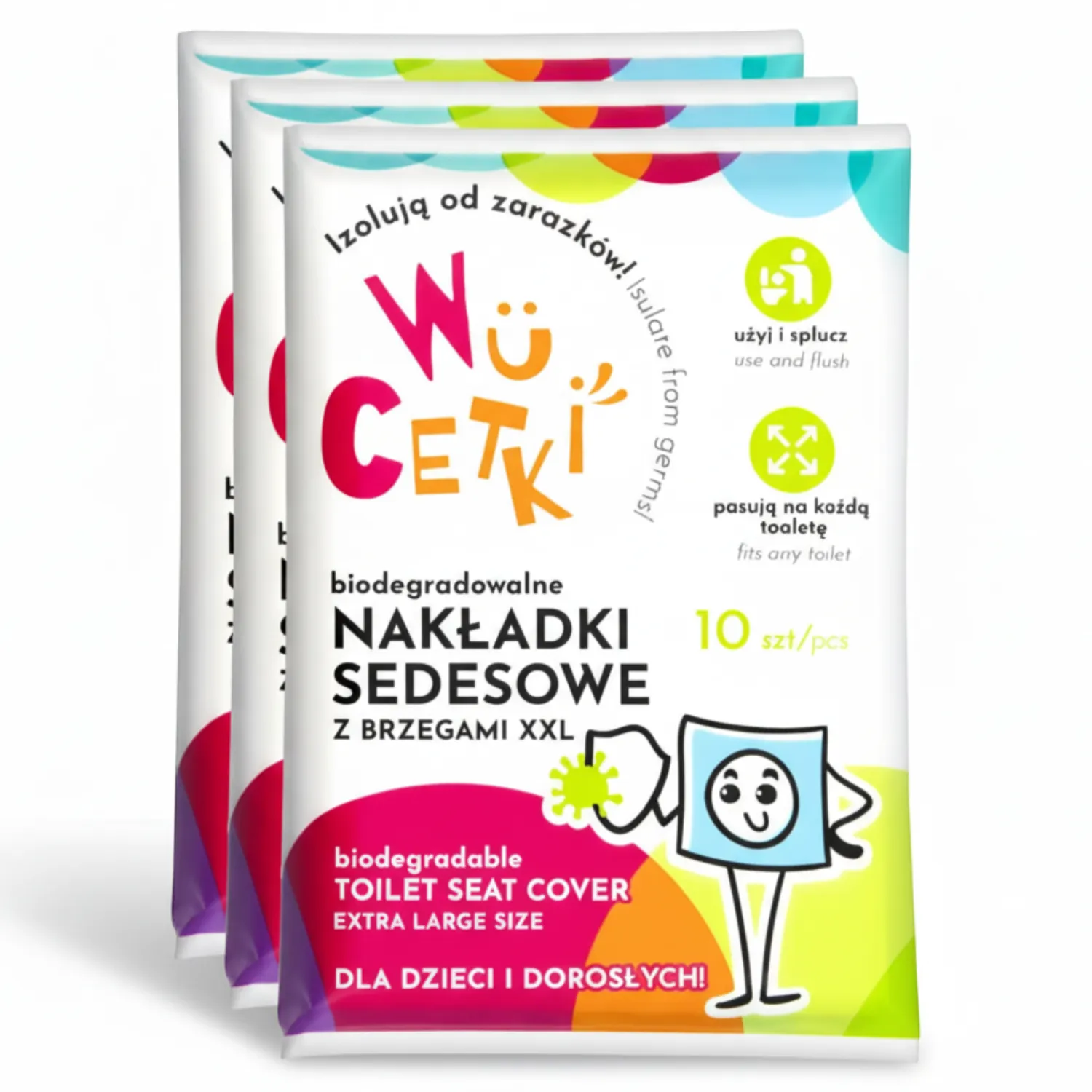 Akcesoria Łazienkowe|Zdrowie | WuCetki Jednorazowe nakładki na toaletę dla dzieci i dorosłych – wydłużone brzegi, 3 opakowania 10 szt.