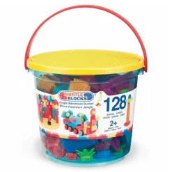 2 Lata +|Klocki | B.Toys Jungle Adventure Bucket - klocki jeżyki w wiadrze - zestaw DŻUNGLA, 128 elementów