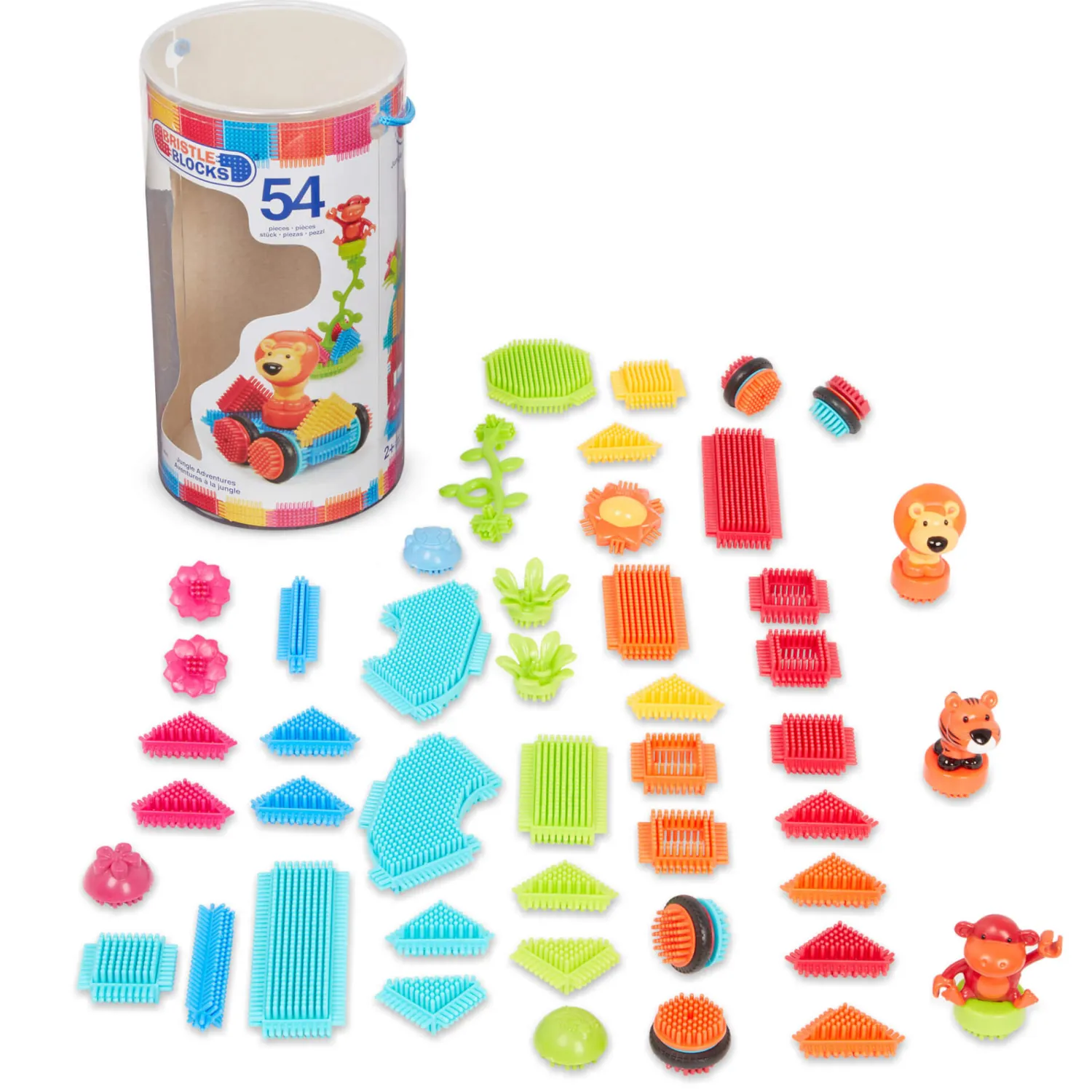 6 Lat+|3 Lata + | B.Toys Jungle Adventures - klocki jeżyki w tubie - zestaw DŻUNGLA, 54 elementy
