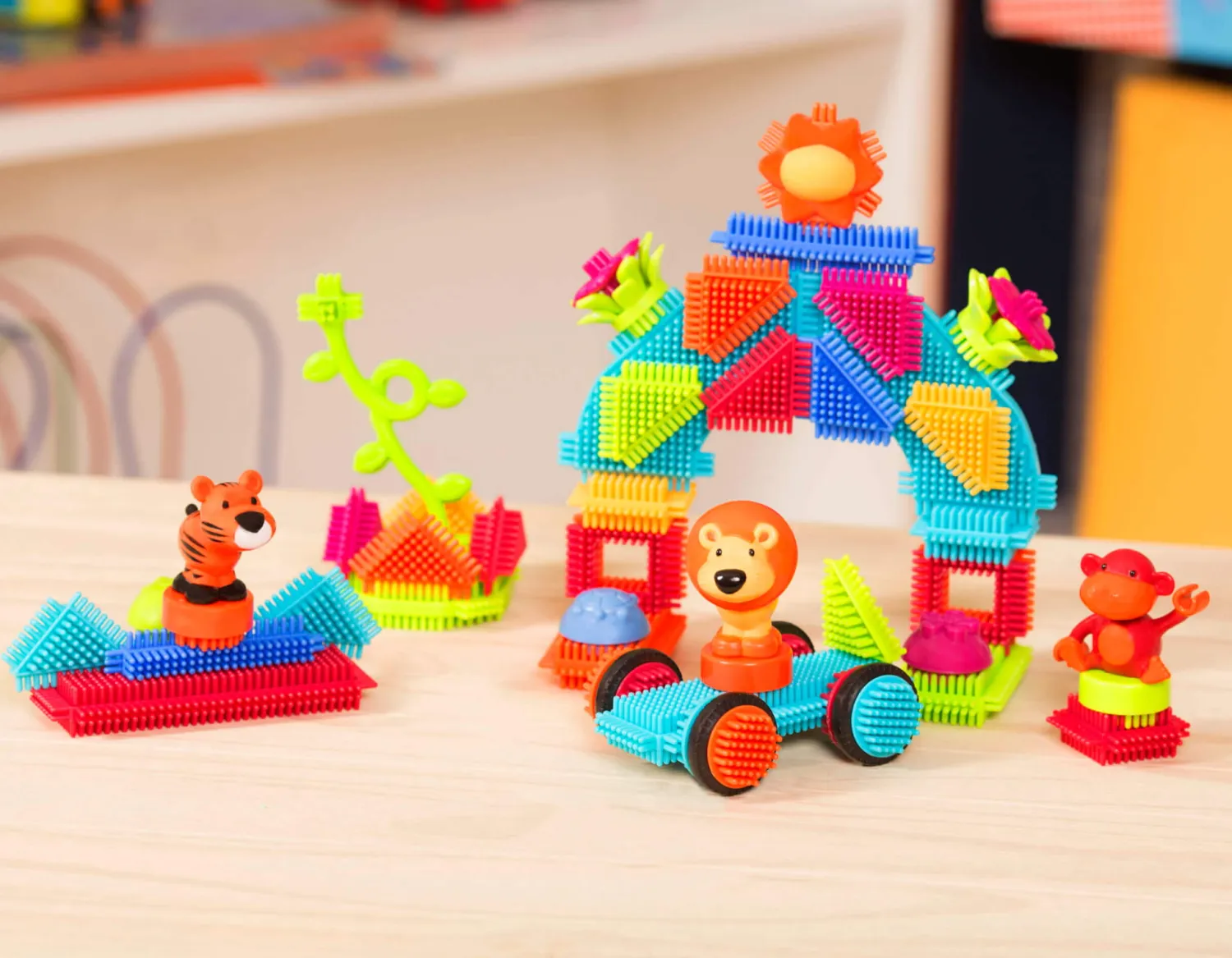 6 Lat+|3 Lata + | B.Toys Jungle Adventures - klocki jeżyki w tubie - zestaw DŻUNGLA, 54 elementy