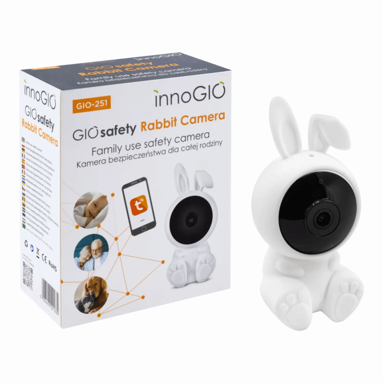 Bezpieczeństwo W Domu|Ułatwiacze Życia | InnoGIO Kamera Wi-Fi Elektroniczna niania GIOsafety Rabbit – kamera monitorująca do użytku rodzinnego