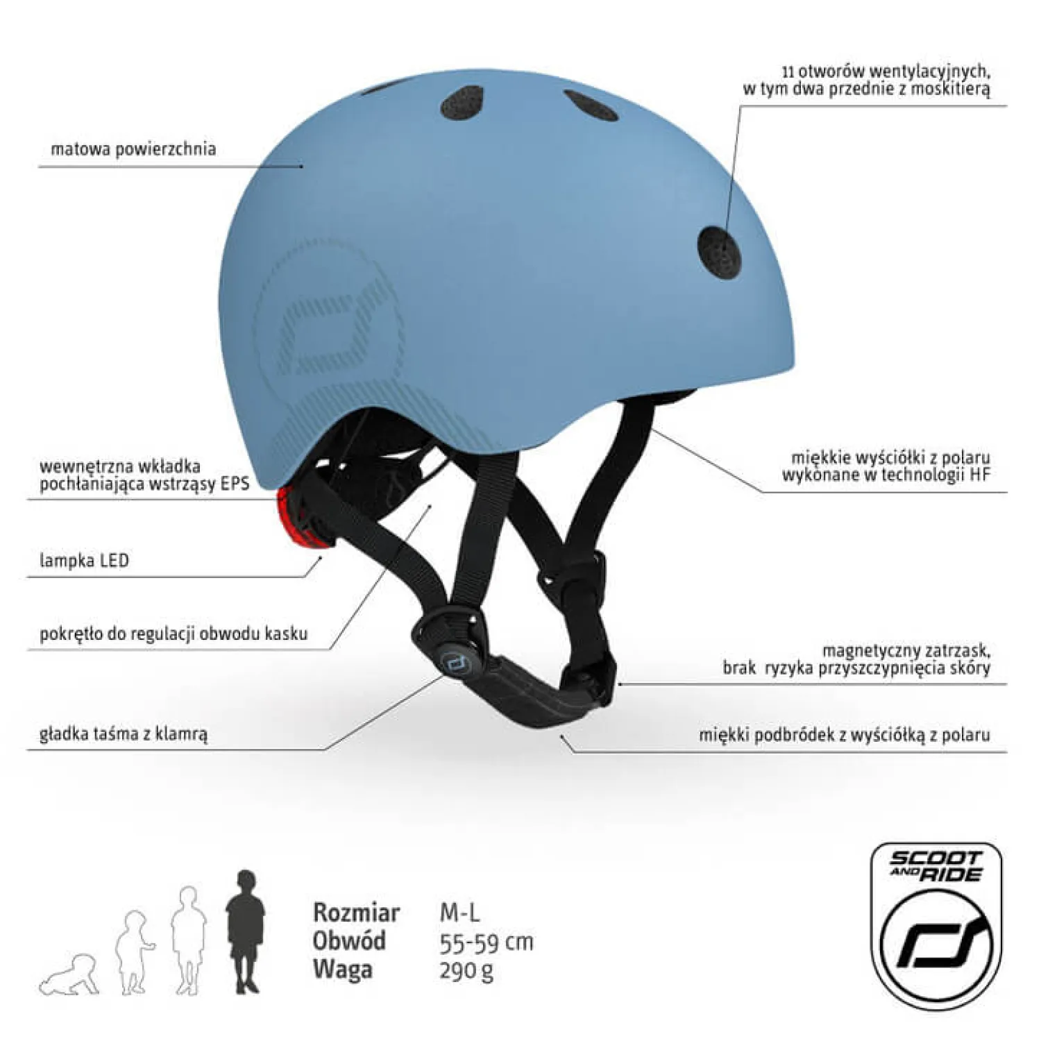 Kaski Dla Dzieci|Przydatne Akcesoria | Scootandride Kask M-L dla starszych dzieci i nastolatków Steel