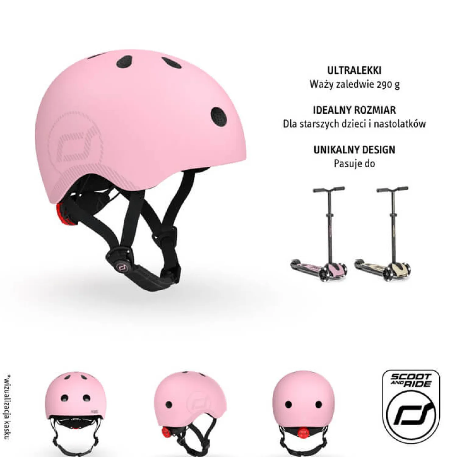Kaski Dla Dzieci|Przydatne Akcesoria | Scootandride Kask M-L dla starszych dzieci i nastolatków Rose