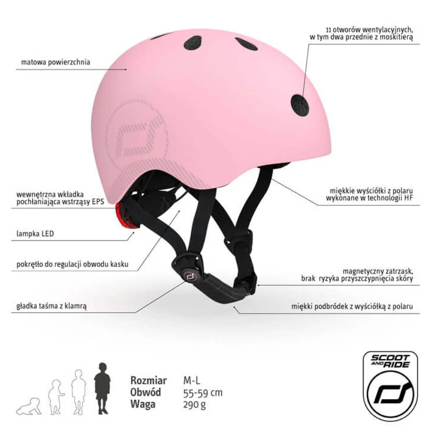 Kaski Dla Dzieci|Przydatne Akcesoria | Scootandride Kask M-L dla starszych dzieci i nastolatków Rose