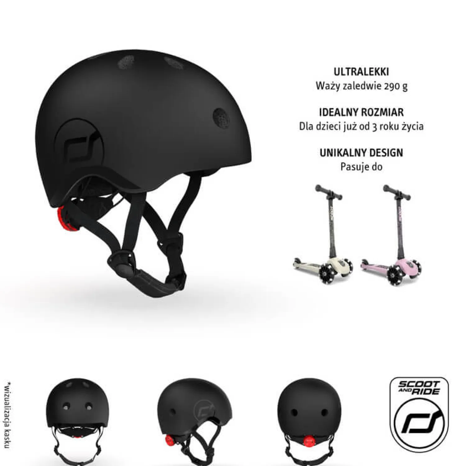 Kaski Dla Dzieci|Przydatne Akcesoria | Scootandride Kask S-M dla dzieci 3+ Black