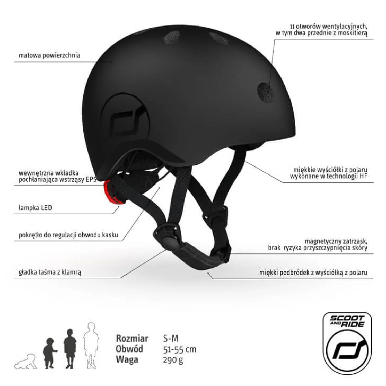 Kaski Dla Dzieci|Przydatne Akcesoria | Scootandride Kask S-M dla dzieci 3+ Black