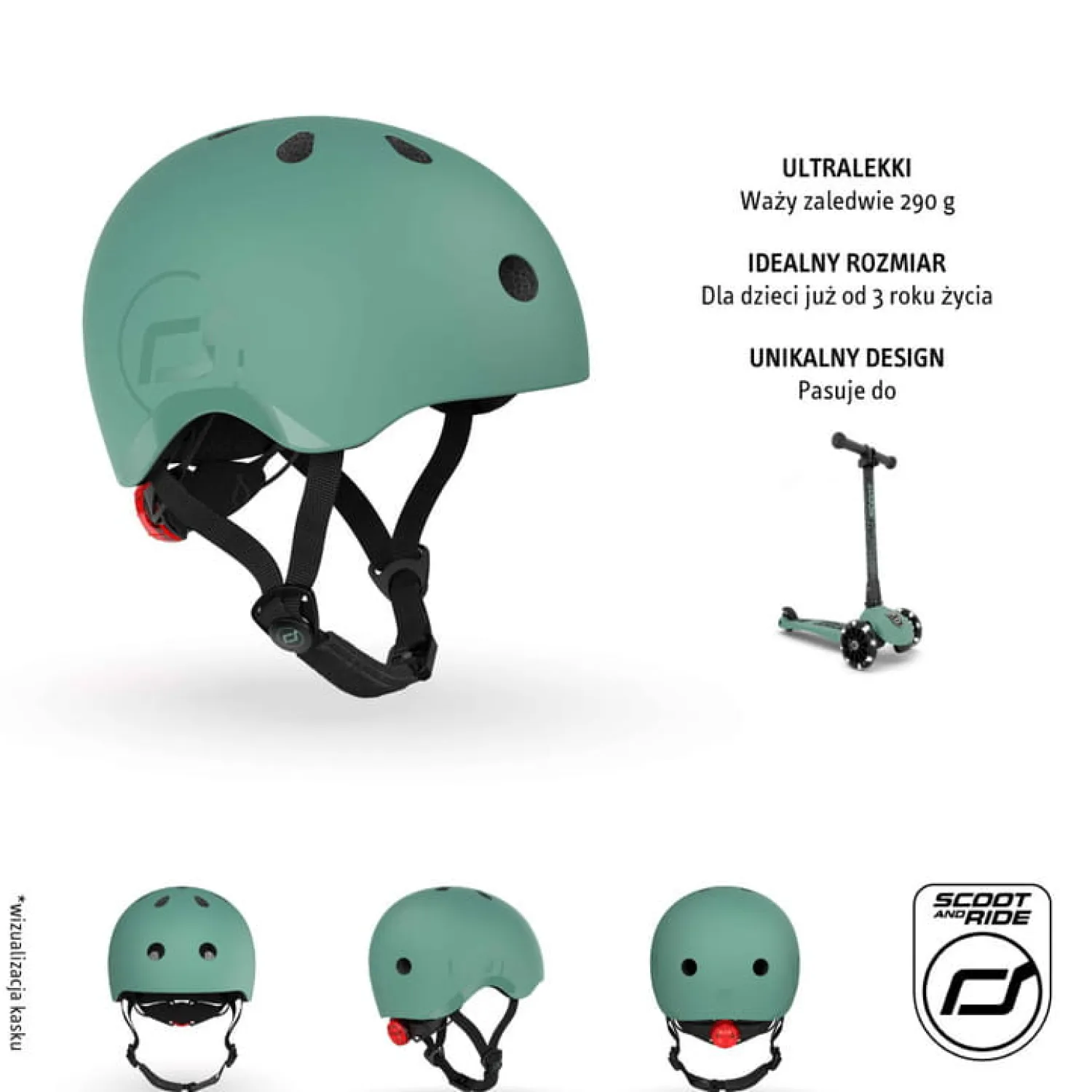 Kaski Dla Dzieci|Przydatne Akcesoria | Scootandride Kask S-M dla dzieci 3+ Forest