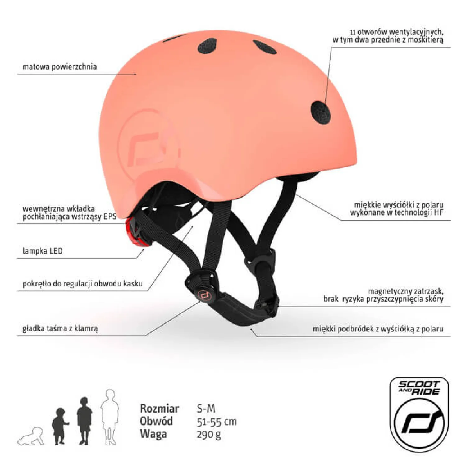 Kaski Dla Dzieci|Przydatne Akcesoria | Scootandride Kask S-M dla dzieci 3+ Peach kolekcja Icecream
