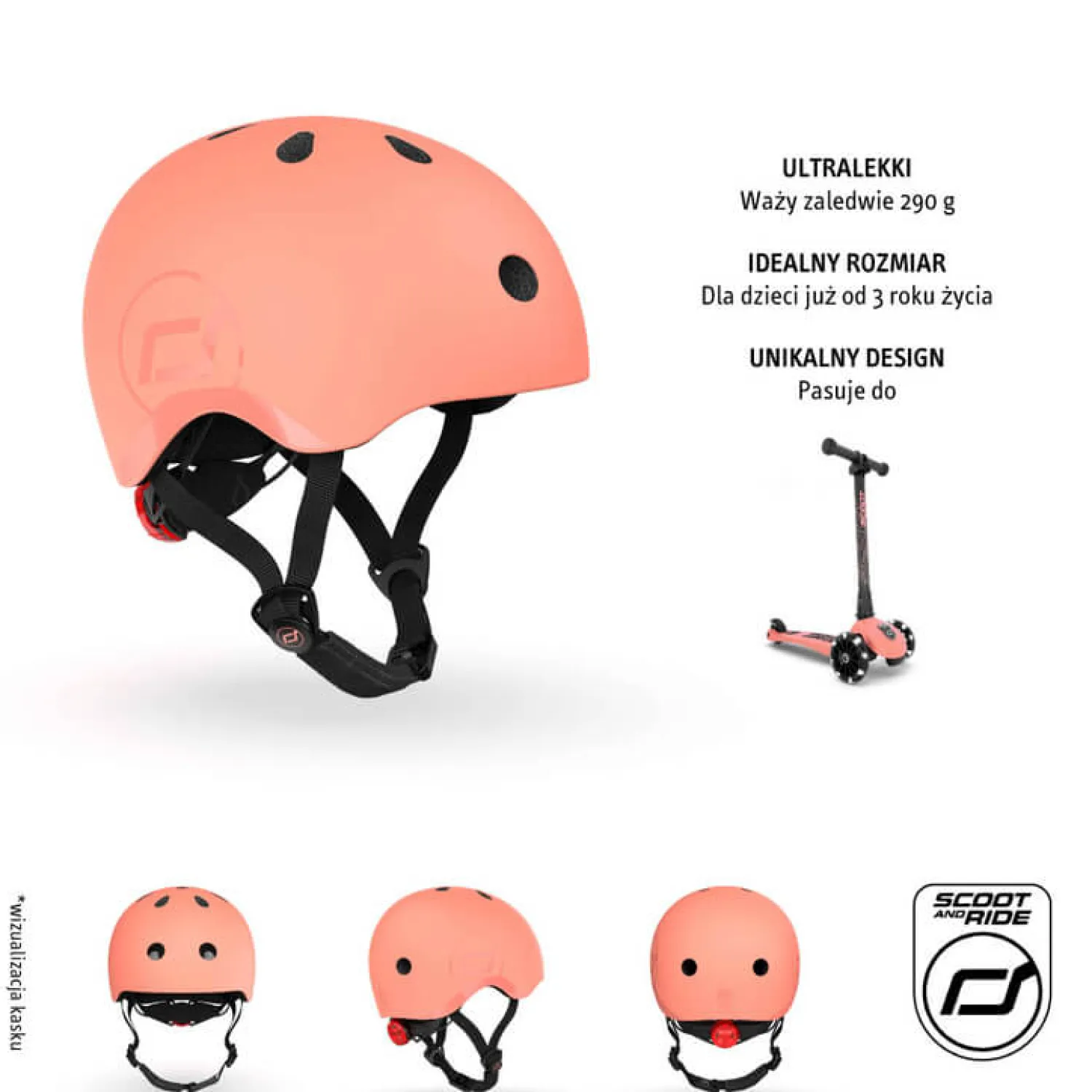 Kaski Dla Dzieci|Przydatne Akcesoria | Scootandride Kask S-M dla dzieci 3+ Peach kolekcja Icecream