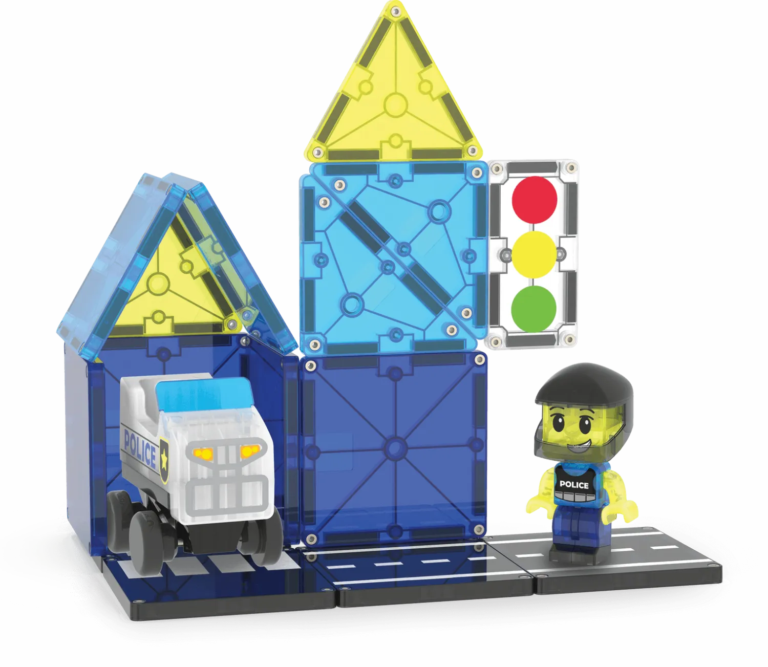 3 Lata +|4 Lata + | Magna-Tiles Klocki magnetyczne Patrol Policji 20 el.