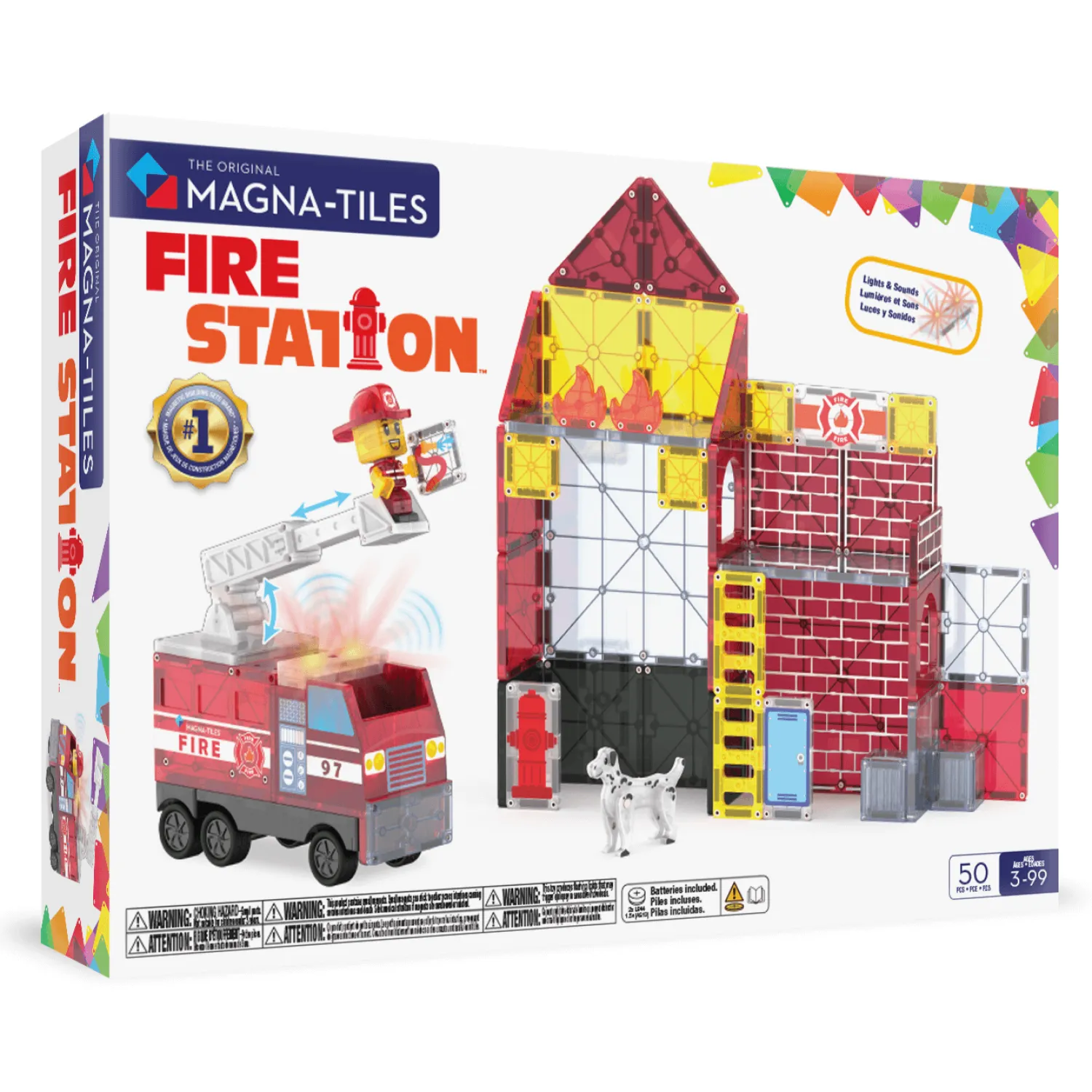 3 Lata +|4 Lata + | Magna-Tiles Klocki magnetyczne Remiza Strażacka 50 el.