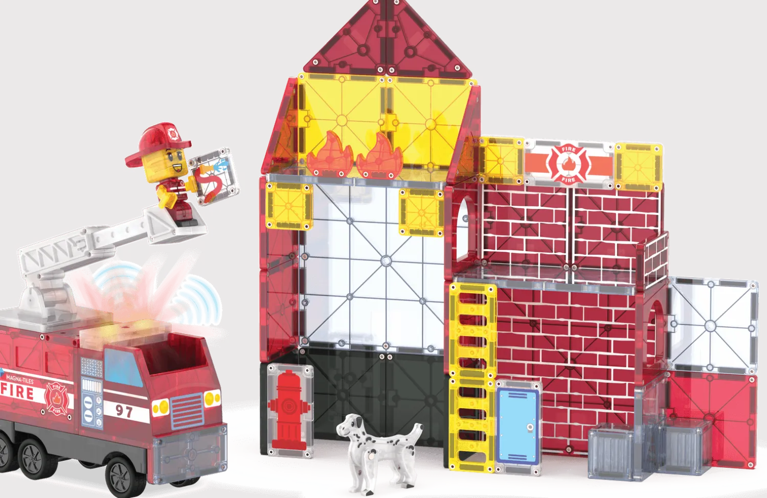 3 Lata +|4 Lata + | Magna-Tiles Klocki magnetyczne Remiza Strażacka 50 el.