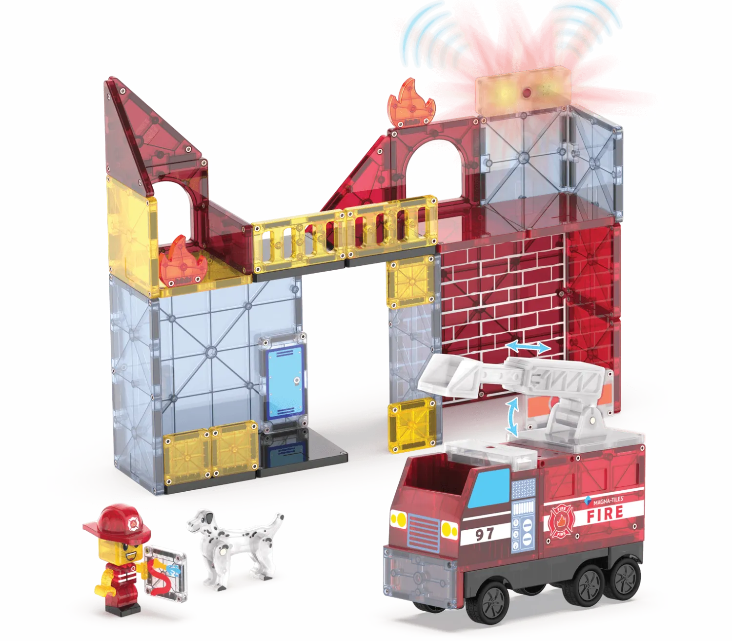 3 Lata +|4 Lata + | Magna-Tiles Klocki magnetyczne Remiza Strażacka 50 el.