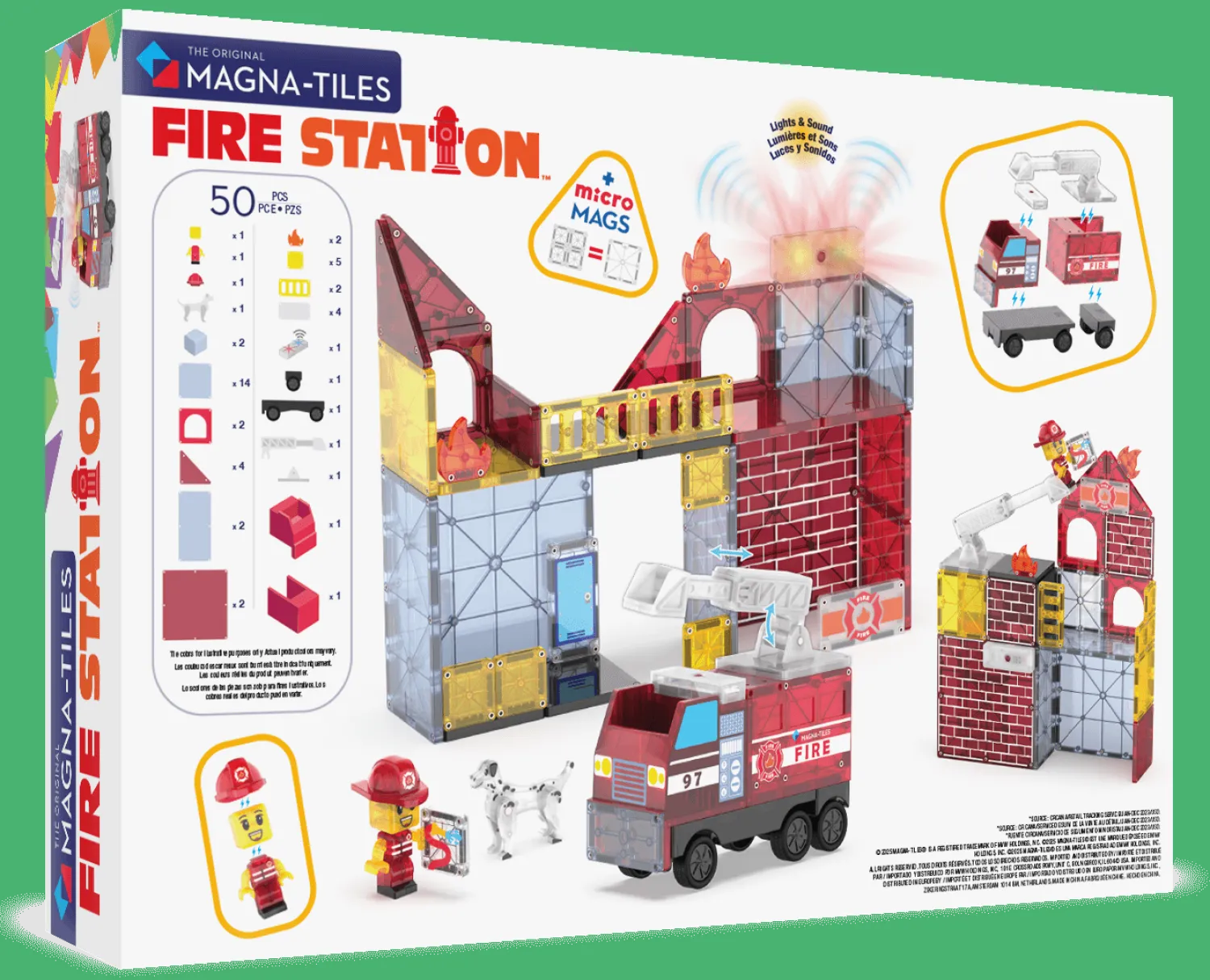 3 Lata +|4 Lata + | Magna-Tiles Klocki magnetyczne Remiza Strażacka 50 el.