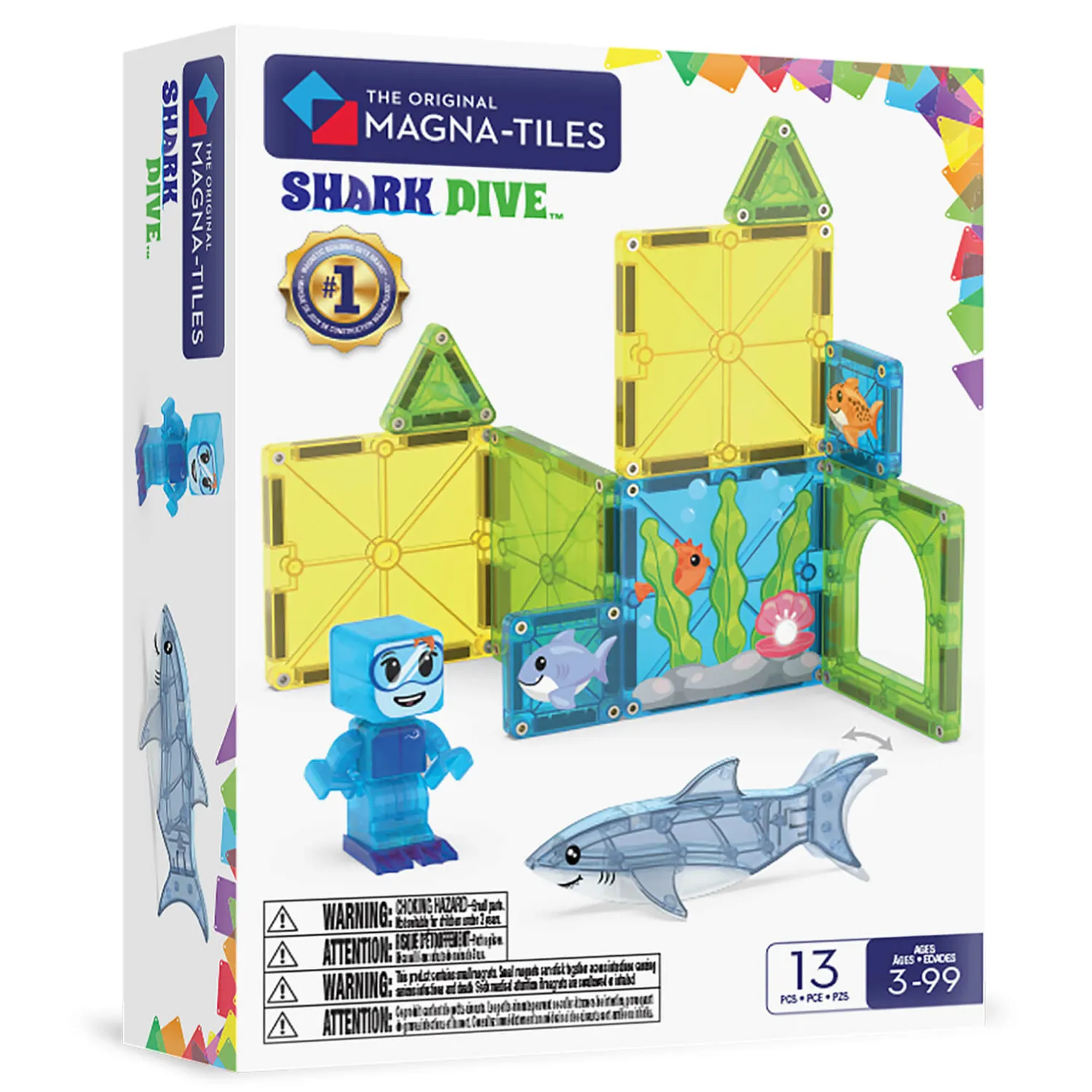 6 Lat+|3 Lata + | Magna-Tiles Klocki Magnetyczne Shark Dive, 13 el.