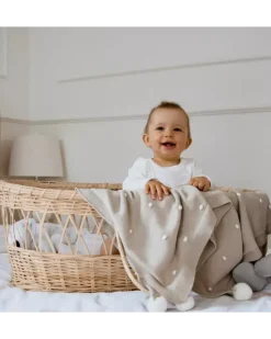 Kocyki|Kocyki | Effiki Kocyk popcorn - beżowy z kremowymi pomponami