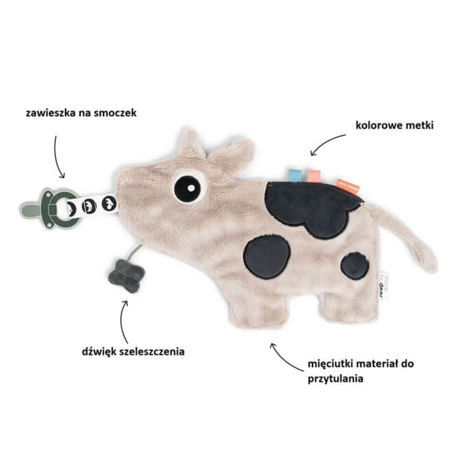 Idealne W Podróży|Zawieszki Do Smoczka | Done by Deer Kocyk przytulanka dla niemowlaka Krówka Dotti Sand
