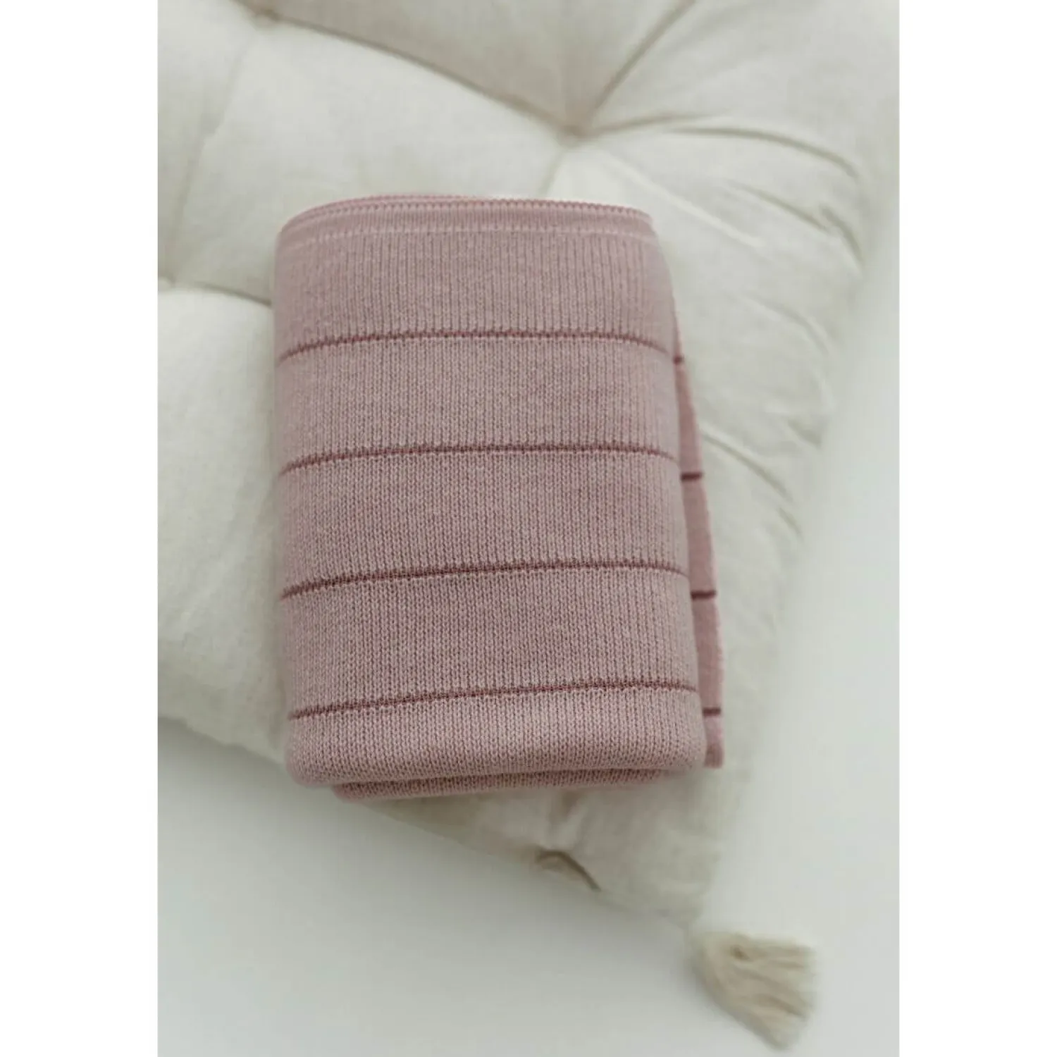Kocyki|Kocyki | My Memi Kocyk ze 100% wełny merino powder pink Lines - premium collection