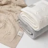 Kocyk ze 100% wełny merino warm beige Floral - premium collection