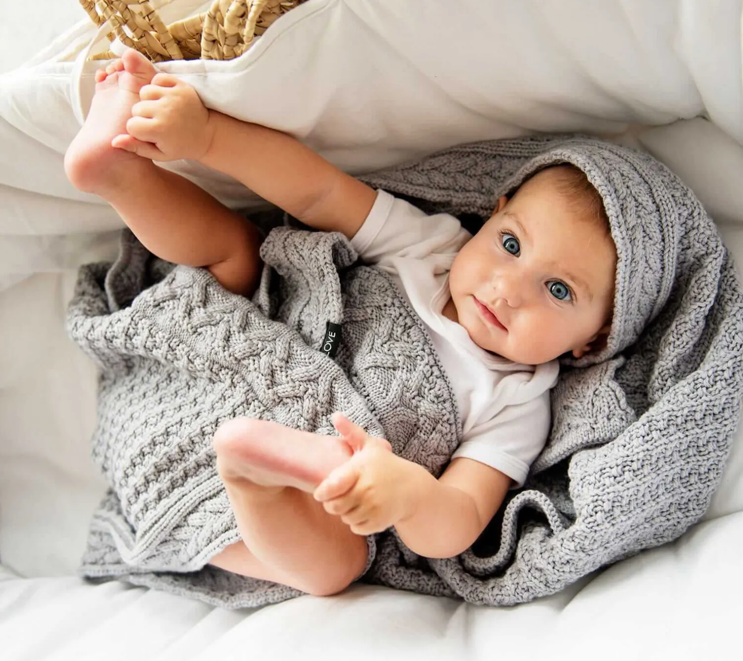 Kocyki|Kocyki | Lullalove Kocyk z wełny merino - szare ciasteczko PREMIUM
