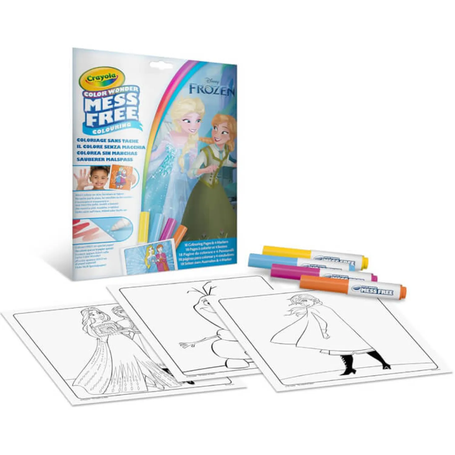 Kolorowanki | Crayola Kolorowanka dla dzieci i 4 niebrudzące magiczne flamastry Color Wonder Mess Free Kraina Lodu 3+