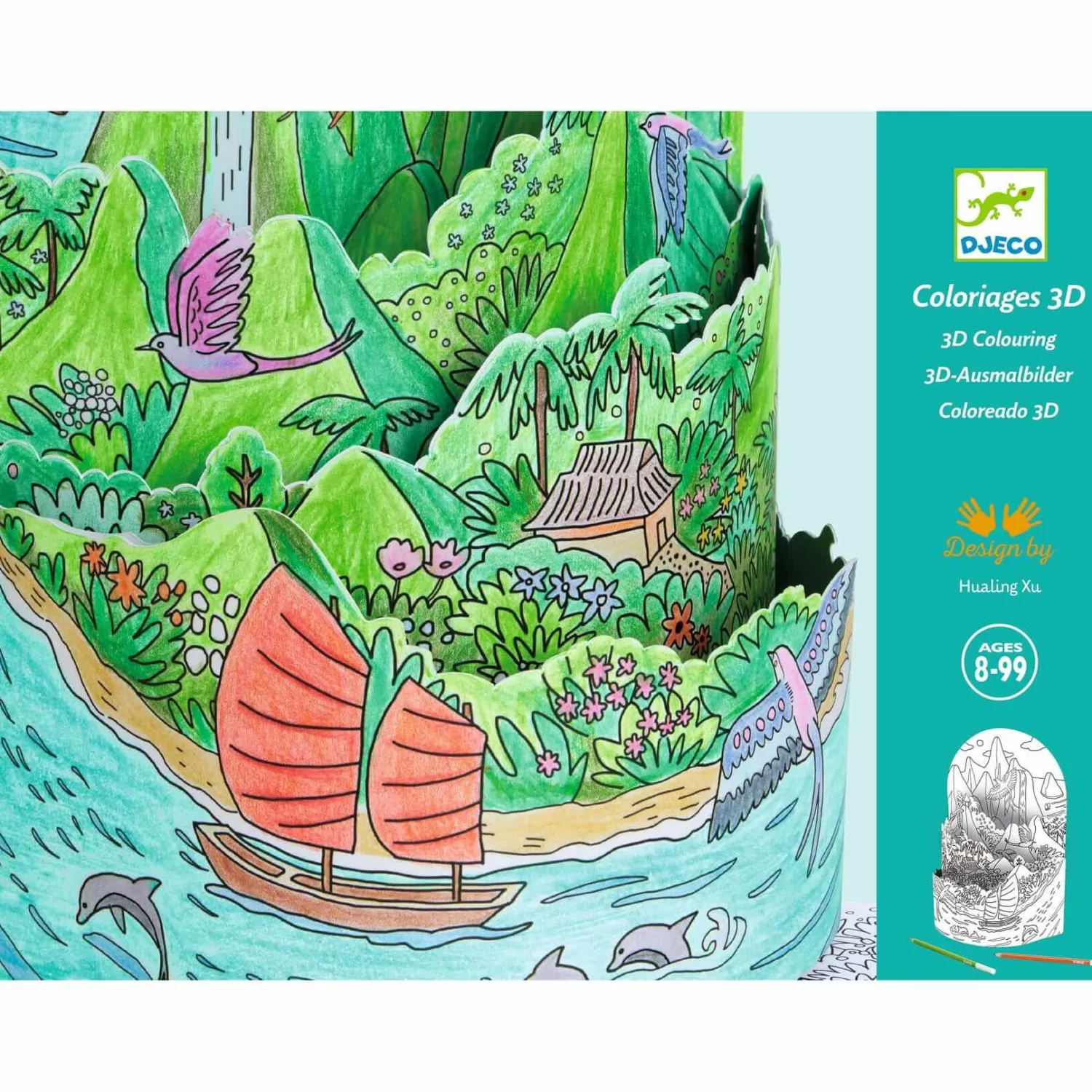 Kolorowanki|8 Lat+ | Djeco Kolorowanki 3D - Na szczycie mojej wyspy