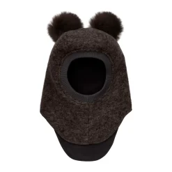 Kominiarka z pomponami z futra alpaki - Dark Brown Melange