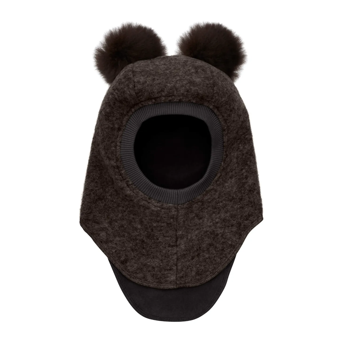 Kominiarka z pomponami z futra alpaki - Dark Brown Melange