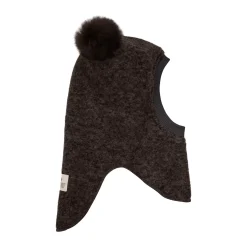 Kominiarka z pomponami z futra alpaki - Dark Brown Melange