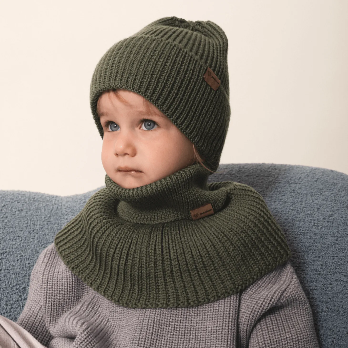 Komin z golfem merino WINTER OLIVE