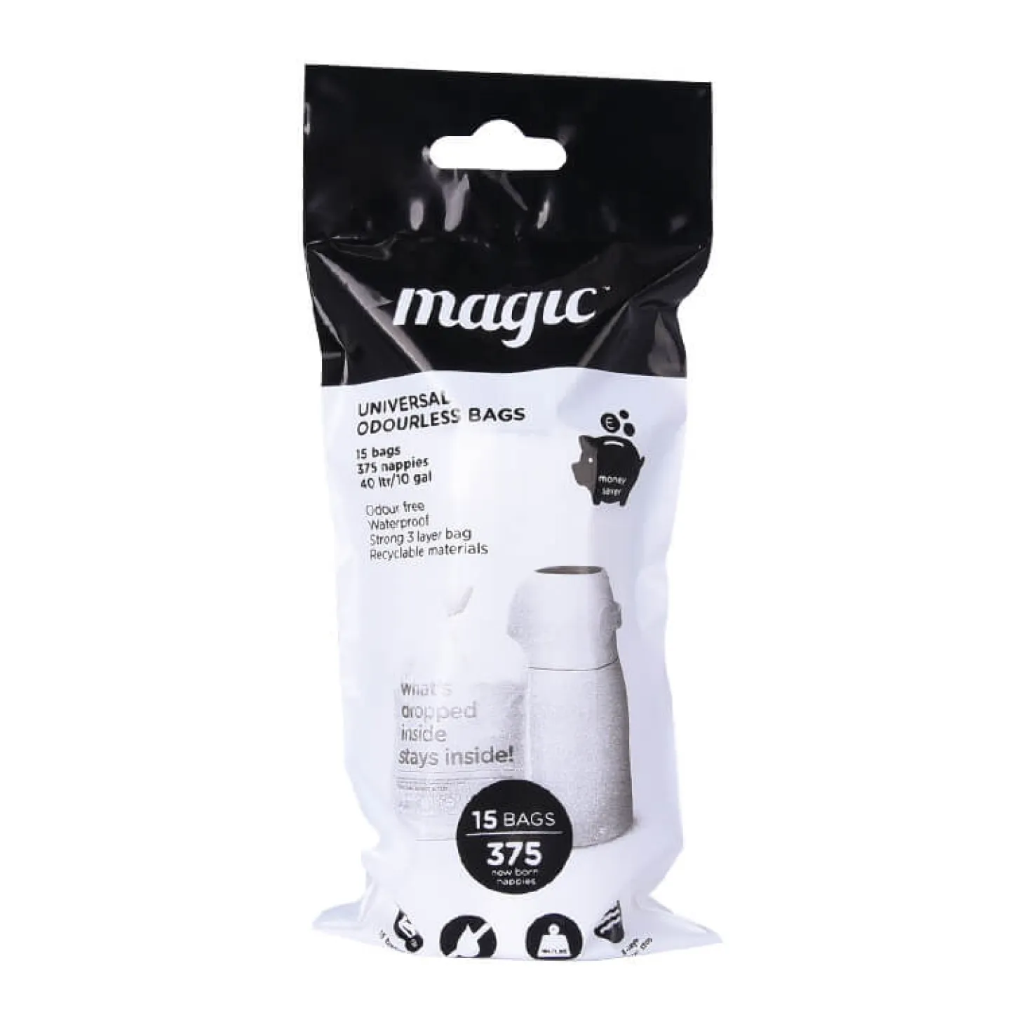 Kosz na zużyte pieluchy Magic Majestic - White (na 25 pieluch) + worki